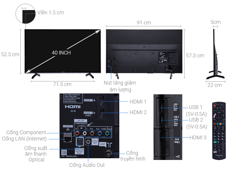 Thông số kỹ thuật Smart Tivi Panasonic 40 inch TH-40FS500V